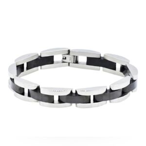 Blackjack Jewelry Polished Stainless Steel Silver Black Link Bracelet NWT